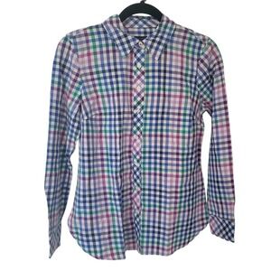 Talbots Womens XS Pink Blue Plaid LongSleeve Button Down Cotton